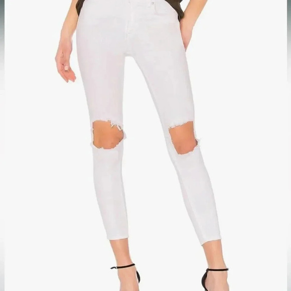 FREE PEOPLE BUSTED KNEE HIGH WAIST SKINNY JEANS SIZE 26 OFF WHITE - Picture 1 of 16